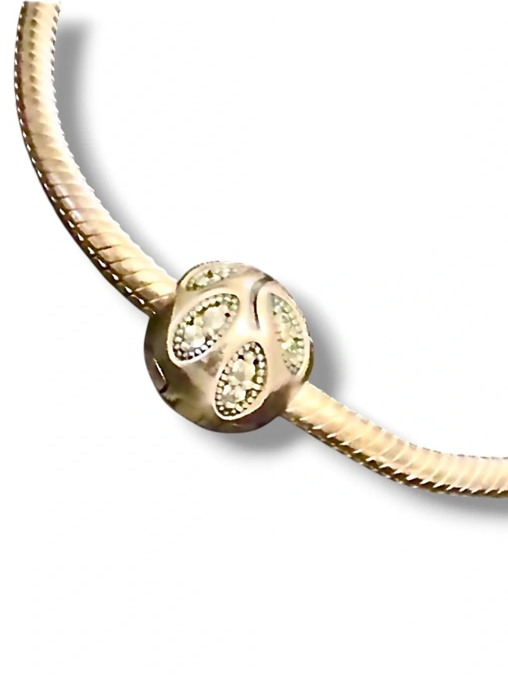 Pandora Charm Bracelet with 2 Rhinestone Clip Beads- Women's Jewelry